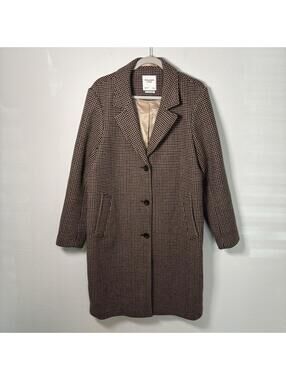 Abercrombie & Fitch Wool Blend The Dad Coat Houndstooth Single Breasted Womens L